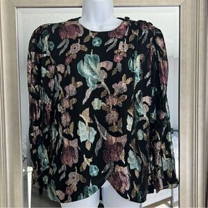 PATRA 1980s Vintage Top Wrap Style Black Metallic Multi Color Floral Cocktail M.